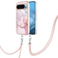 For Google Pixel 9 Electroplating Marble Dual-side IMD Phone Case with Lanyard(Rose Gold 005)