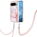 For Google Pixel 9 Pro Electroplating Marble Dual-side IMD Phone Case with Lanyard(Rose Gold 005)