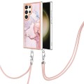 For Samsung Galaxy S24 Ultra 5G Electroplating Marble Dual-side IMD Phone Case with Lanyard(Rose Gol