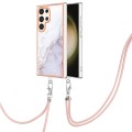 For Samsung Galaxy S24 Ultra 5G Electroplating Marble Dual-side IMD Phone Case with Lanyard(White 00