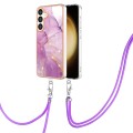For Samsung Galaxy S24 5G Electroplating Marble Dual-side IMD Phone Case with Lanyard(Purple 001)