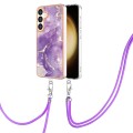 For Samsung Galaxy S24 5G Electroplating Marble Dual-side IMD Phone Case with Lanyard(Purple 002)