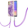 For Samsung Galaxy A05 Electroplating Marble Dual-side IMD Phone Case with Lanyard(Purple 002)