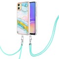 For Samsung Galaxy A05 Electroplating Marble Dual-side IMD Phone Case with Lanyard(Green 004)