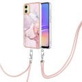 For Samsung Galaxy A05 Electroplating Marble Dual-side IMD Phone Case with Lanyard(Rose Gold 005)