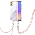 For Samsung Galaxy A05 Electroplating Marble Dual-side IMD Phone Case with Lanyard(White 006)