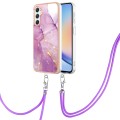 For Samsung Galaxy A25 5G Electroplating Marble Dual-side IMD Phone Case with Lanyard(Purple 001)