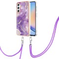 For Samsung Galaxy A25 5G Electroplating Marble Dual-side IMD Phone Case with Lanyard(Purple 002)