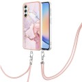 For Samsung Galaxy A25 5G Electroplating Marble Dual-side IMD Phone Case with Lanyard(Rose Gold 005)