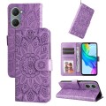 For vivo Y03 4G Embossed Sunflower Leather Phone Case(Purple)