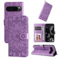 For Google Pixel 9 Pro Embossed Sunflower Leather Phone Case(Purple)
