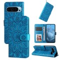 For Google Pixel 9 Embossed Sunflower Leather Phone Case(Blue)