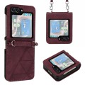 For Samsung Galaxy Z Flip5 5G Crossbody 3D Embossed Flip Leather Phone Case(Wine Red)