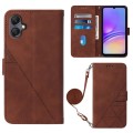 For Samsung Galaxy A05 Crossbody 3D Embossed Flip Leather Phone Case(Brown)