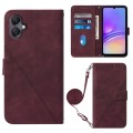 For Samsung Galaxy A05 Crossbody 3D Embossed Flip Leather Phone Case(Wine Red)