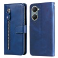 For vivo Y03 4G Fashion Calf Texture Zipper Leather Phone Case(Blue)