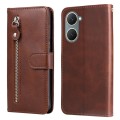 For vivo Y03 4G Fashion Calf Texture Zipper Leather Phone Case(Brown)