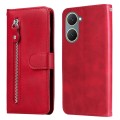 For vivo Y03 4G Fashion Calf Texture Zipper Leather Phone Case(Red)