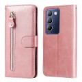 For vivo Y100 IDN / Y200e 5G Global Fashion Calf Texture Zipper Leather Phone Case(Rose Gold)