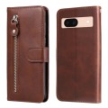 For Google Pixel 8a Fashion Calf Texture Zipper Leather Phone Case(Brown)