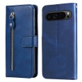 For Google Pixel 9 Pro Fashion Calf Texture Zipper Leather Phone Case(Blue)