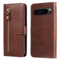For Google Pixel 9 Pro Fashion Calf Texture Zipper Leather Phone Case(Brown)