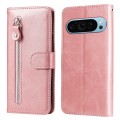 For Google Pixel 9 Fashion Calf Texture Zipper Leather Phone Case(Rose Gold)