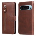 For Google Pixel 9 Fashion Calf Texture Zipper Leather Phone Case(Brown)