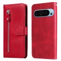 For Google Pixel 9 Fashion Calf Texture Zipper Leather Phone Case(Red)