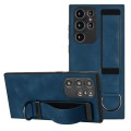 For Samsung Galaxy S22 Ultra 5G Wristband Holder Leather Back Phone Case(Royal Blue)