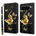 For Google Pixel 9 3D Painted Pattern Leather Phone Case(Golden Butterfly)
