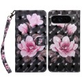 For Google Pixel 9 3D Painted Pattern Leather Phone Case(Pink Flower)