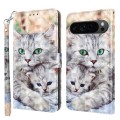 For Google Pixel 9 Pro 3D Painted Pattern Leather Phone Case(Two Loving Cats)