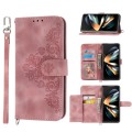 For Samsung Galaxy Z Fold5 Skin Feel Flowers Embossed Wallet Leather Phone Case(Pink)