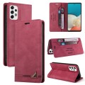 For Samsung Galaxy A53 5G Skin Feel Anti-theft Brush Horizontal Flip Leather Case with Holder(Wine R