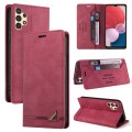 For Samsung Galaxy A13 4G Skin Feel Anti-theft Brush Horizontal Flip Leather Case with Holder(Wine R