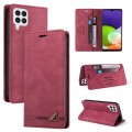For Samsung Galaxy A22 4G Skin Feel Anti-theft Brush Horizontal Flip Leather Case with Holder(Wine R