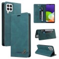For Samsung Galaxy A22 4G Skin Feel Anti-theft Brush Horizontal Flip Leather Case with Holder(Blue)
