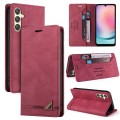 For Samsung Galaxy A24 5G Skin Feel Anti-theft Brush Horizontal Flip Leather Case with Holder(Wine R