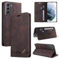 For Samsung Galaxy S21 5G Skin Feel Anti-theft Brush Horizontal Flip Leather Case with Holder(Brown)