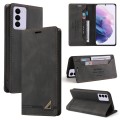 For Samsung Galaxy S21 FE 5G Skin Feel Anti-theft Brush Horizontal Flip Leather Case with Holder(Bla
