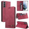 For Samsung Galaxy S21+ 5G Skin Feel Anti-theft Brush Horizontal Flip Leather Case with Holder(Wine