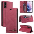 For Samsung Galaxy S22+ 5G Skin Feel Anti-theft Brush Horizontal Flip Leather Case with Holder(Wine