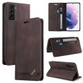 For Samsung Galaxy S22+ 5G Skin Feel Anti-theft Brush Horizontal Flip Leather Case with Holder(Brown