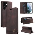 For Samsung Galaxy S22 Ultra 5G Skin Feel Anti-theft Brush Horizontal Flip Leather Case with Holder(