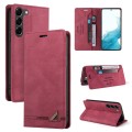 For Samsung Galaxy S23 5G Skin Feel Anti-theft Brush Horizontal Flip Leather Case with Holder(Wine R