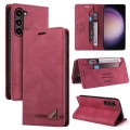 For Samsung Galaxy S24+ 5G Skin Feel Anti-theft Brush Horizontal Flip Leather Case with Holder(Wine