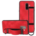 For Samsung Galaxy A6+ Wristband Holder Leather Back Phone Case(Red)