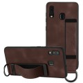 For Samsung Galaxy A20e Wristband Holder Leather Back Phone Case(Coffee)