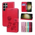 For Samsung Galaxy S23 Ultra 5G Rose Embossed Flip PU Leather Phone Case(Red)